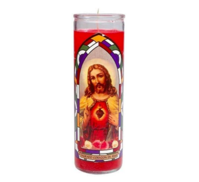 CANDLE VEL-MEX CILINDRO  VIRGEN SAGRADO CORAZON RED 12 CT