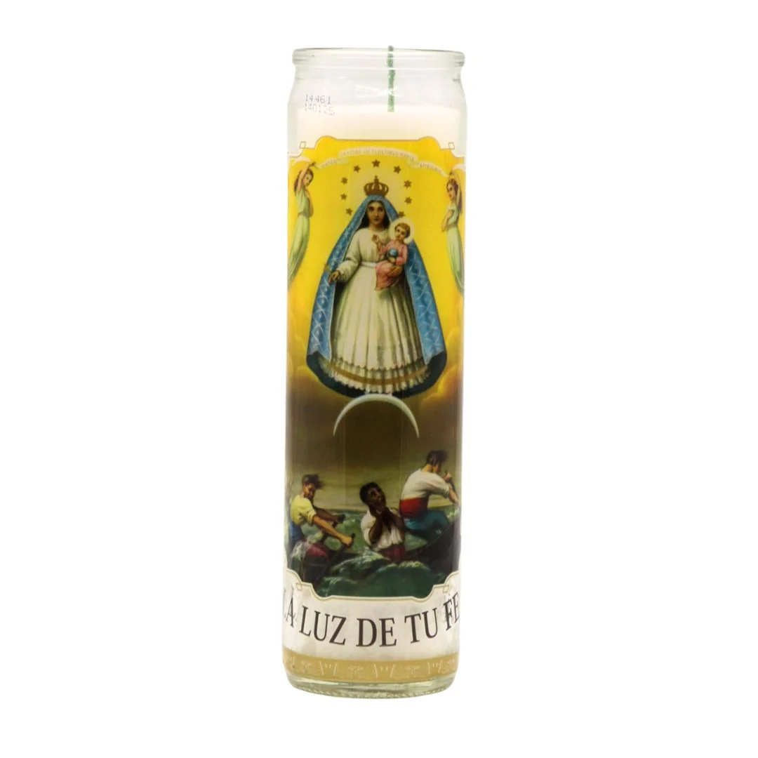 CANDLE VEL-MEX CILINDRO  VIRGEN DEL MIGRANTE WHITE 12 CT