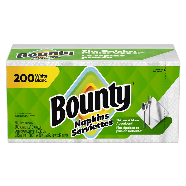 BOUNTY WHITE PAPER NAPKINS 8/200 CT (SERVILLETA)