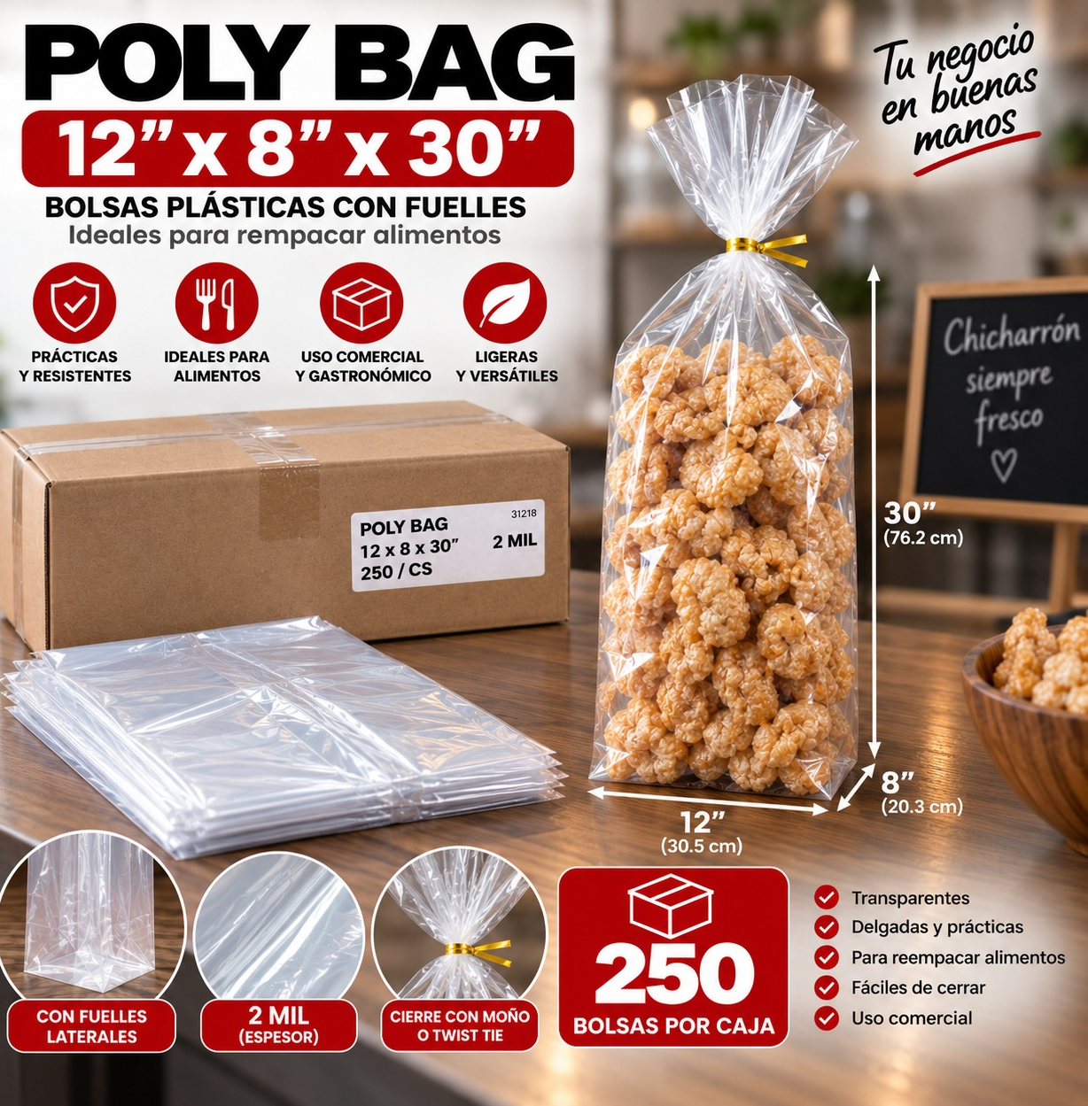 FS POLY BAG 2MIL  12*8*30/250CT