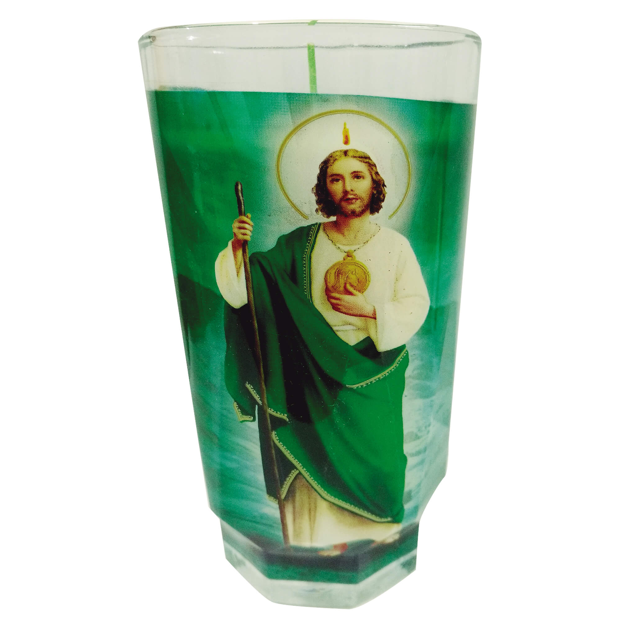 CANDLE CLASICA SAN JUDAS TADEO VERDE CRISTAL 12 CT