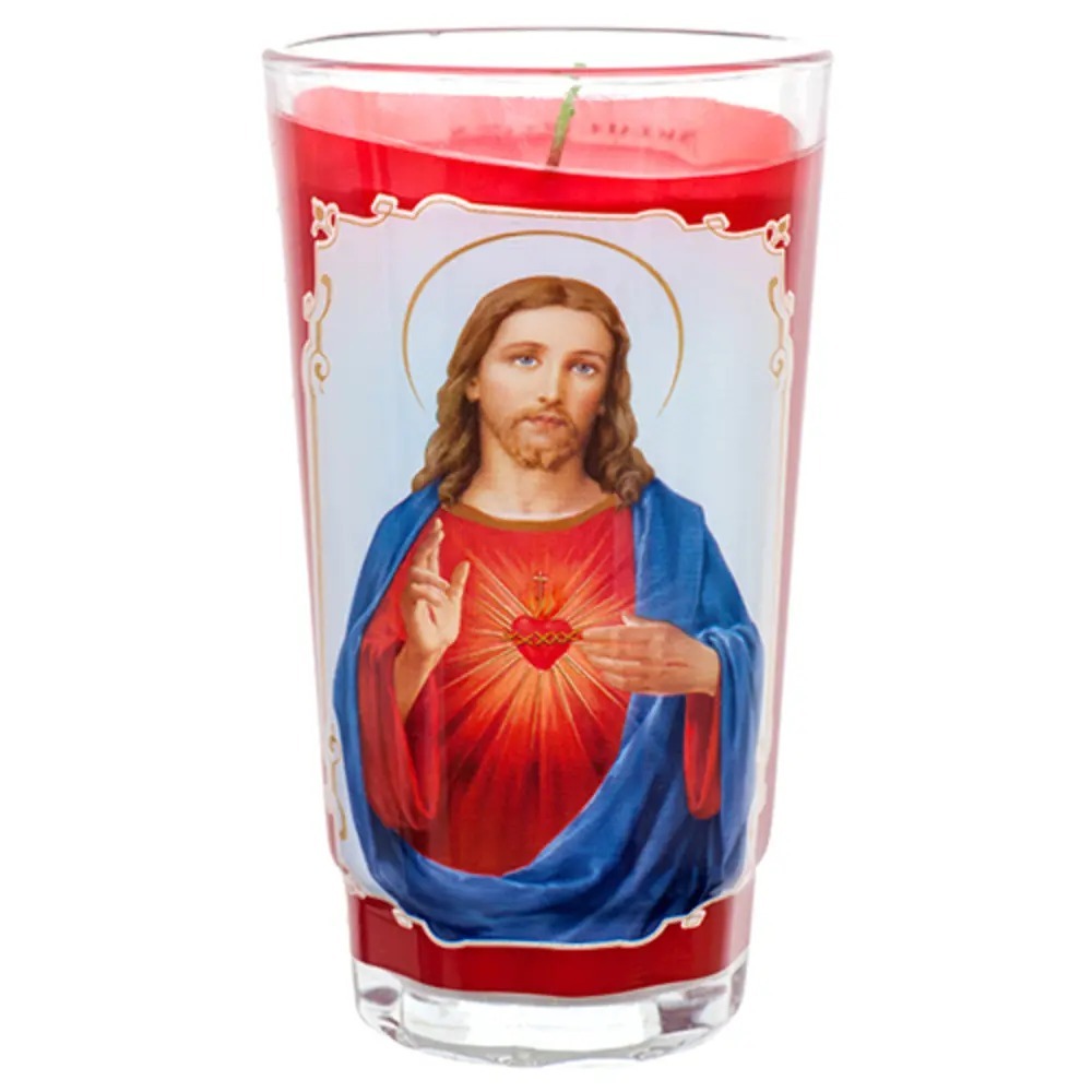 CANDLE CRISTAL SAGRADO CORAZON DE JESUS  12 CT