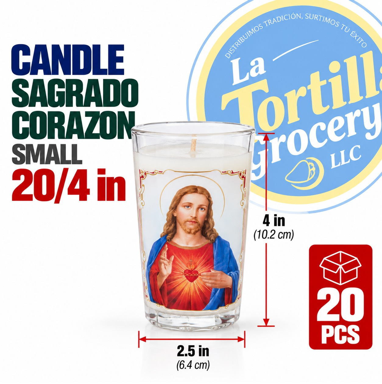 CANDLE SAGRADO CORAZON  SMALL 20/4 in