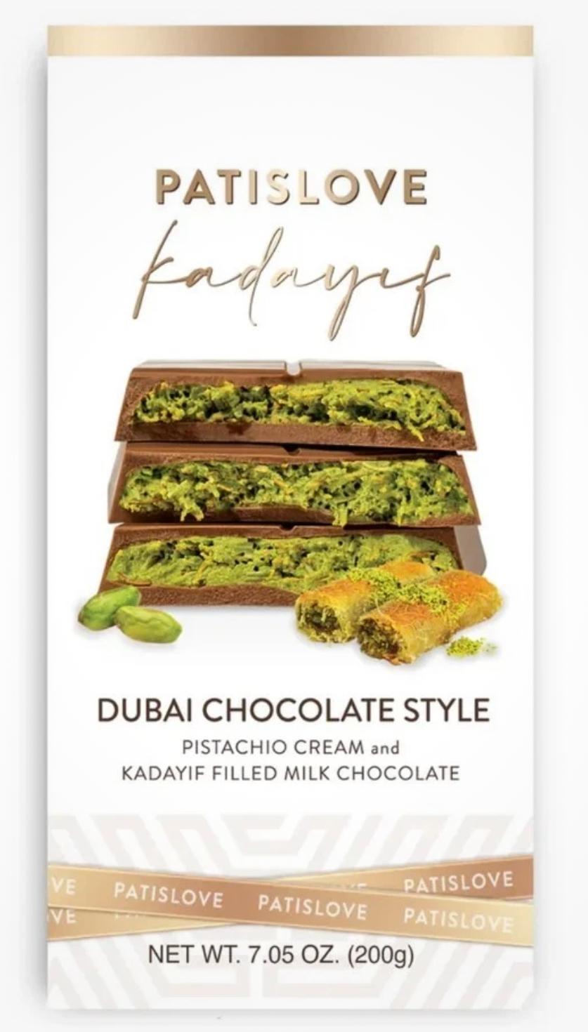 CCH DUBAI PATISLOVE KADAYIF PISTACHO CREAM AND FILLED MILK CHOCOLATE 1/10 UNITS 200 GR