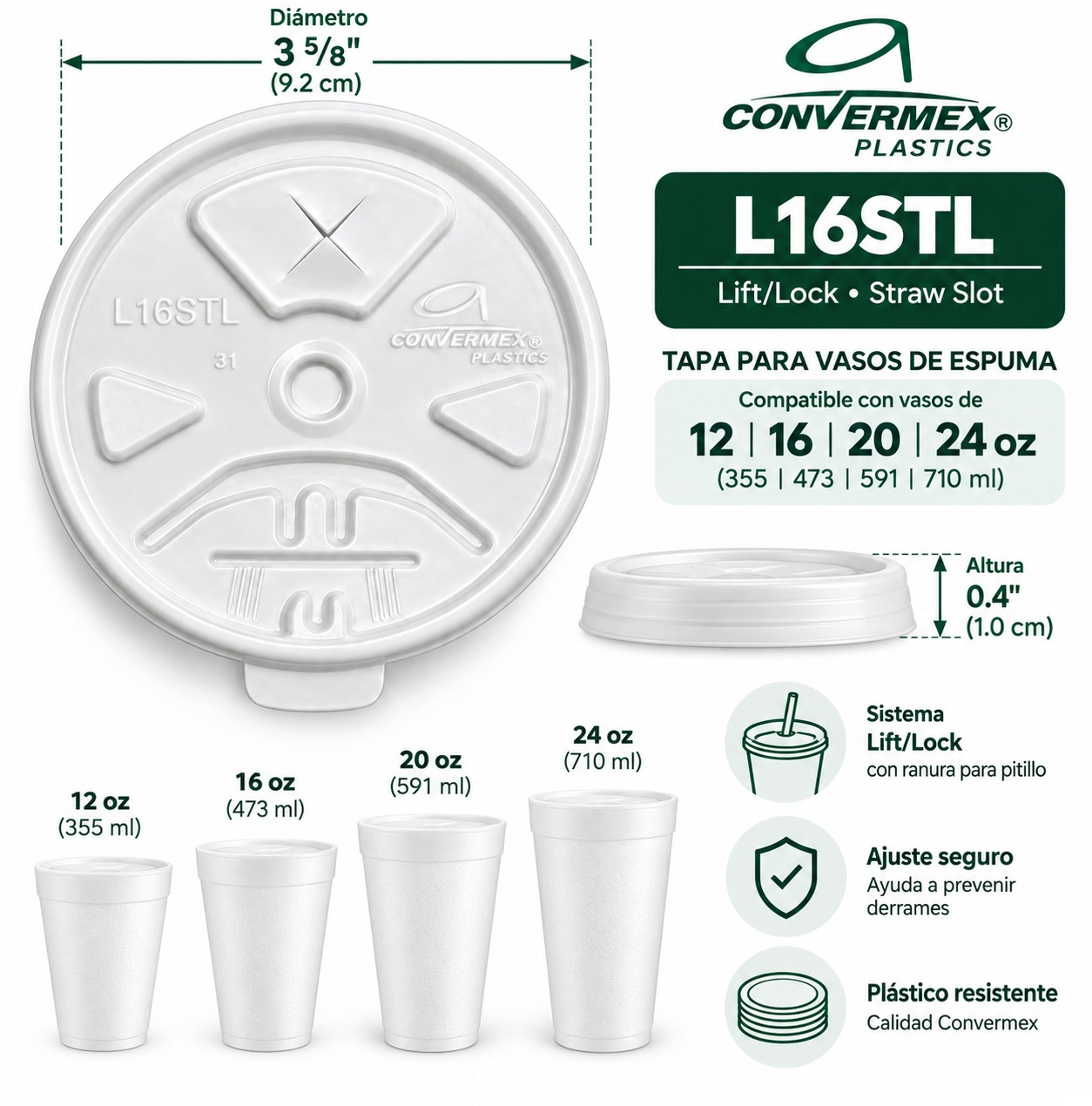 FS (L16STL) 16 OZ CUP LID LIFT/LOCK STRWSLOT