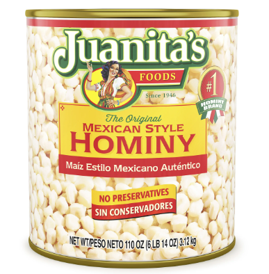 JUANITAS HOMINY MEXICAN STYLE 6/110 Oz.(pltx48)