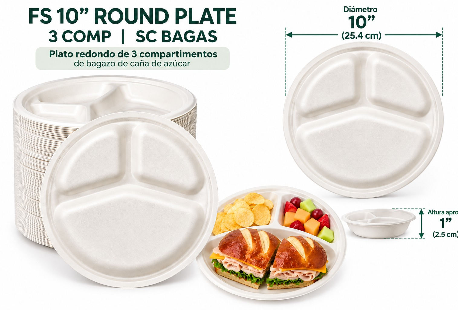 FS 10 ' ROUND PLATE 3 COMP SC BAGAS 4/125 CT