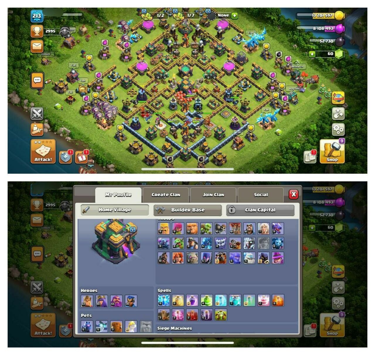 {CRAZY ACCOUNT} TH14 SEMI MAX ⚡️XP-213⚡️HERO 63-80-55-30⚡️MAGIC ITEMS⚡️OP LAB⚡️🚚