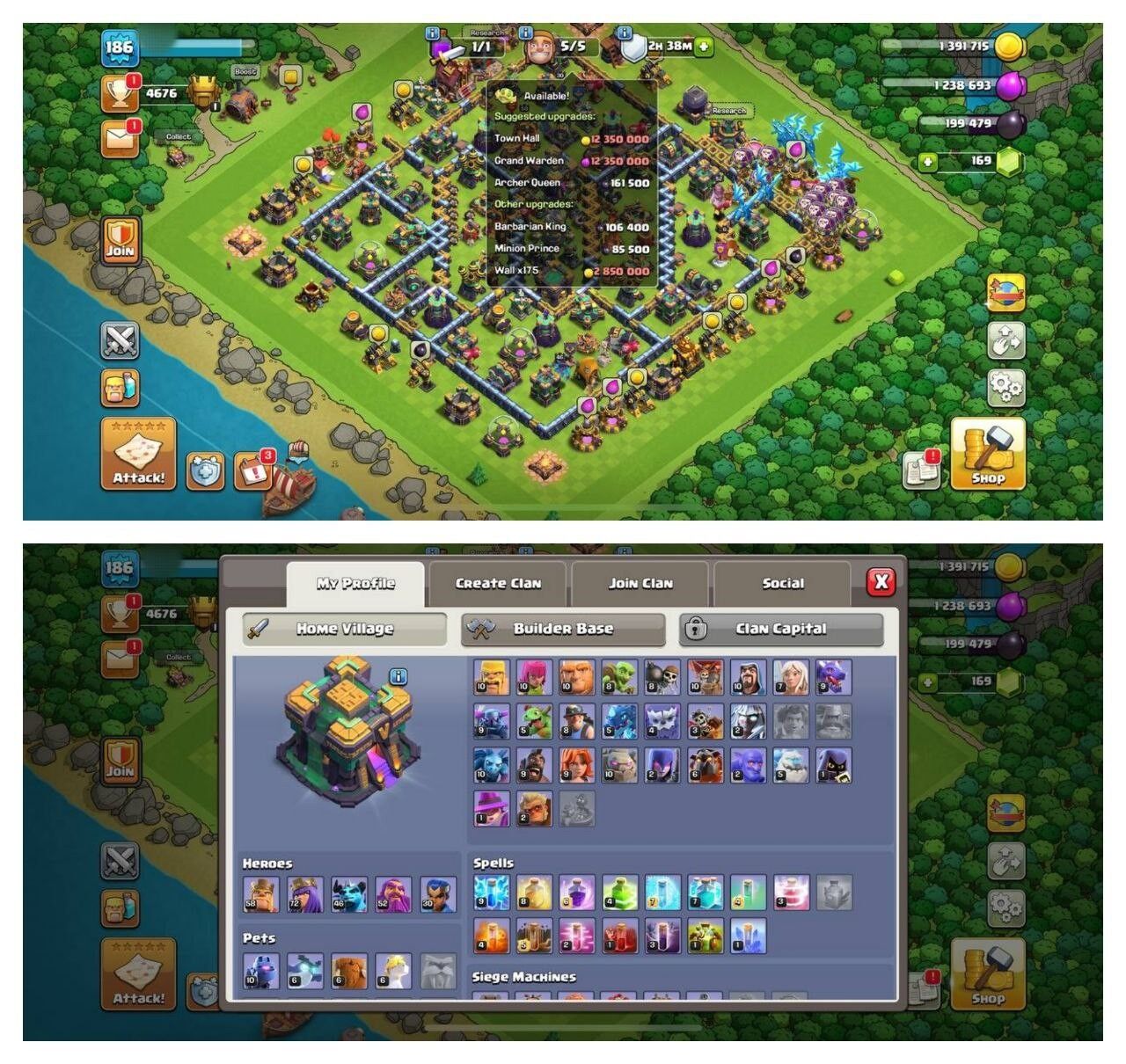 {CRAZY ACCOUNT} TH14 SEMI MAX ⚡️3 EPIC EQUIPMENT⚡️XP-186⚡️HERO 58-72-46-52-30⚡️500 GRMS NAME CHANGE⚡️MAGIC ITEMS⚡️OP LAB
