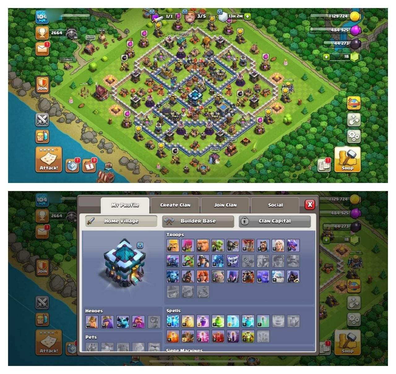 {70% DISCOUNT} TH13 GOOD BASE ⚡️3 EPIC EQUIPMENT⚡️XP-104⚡️HERO 49-52-31-22⚡️500 GEMS NAME CHANGE⚡️MAGIC ITEMS⚡️OP LAB⚡️🚚