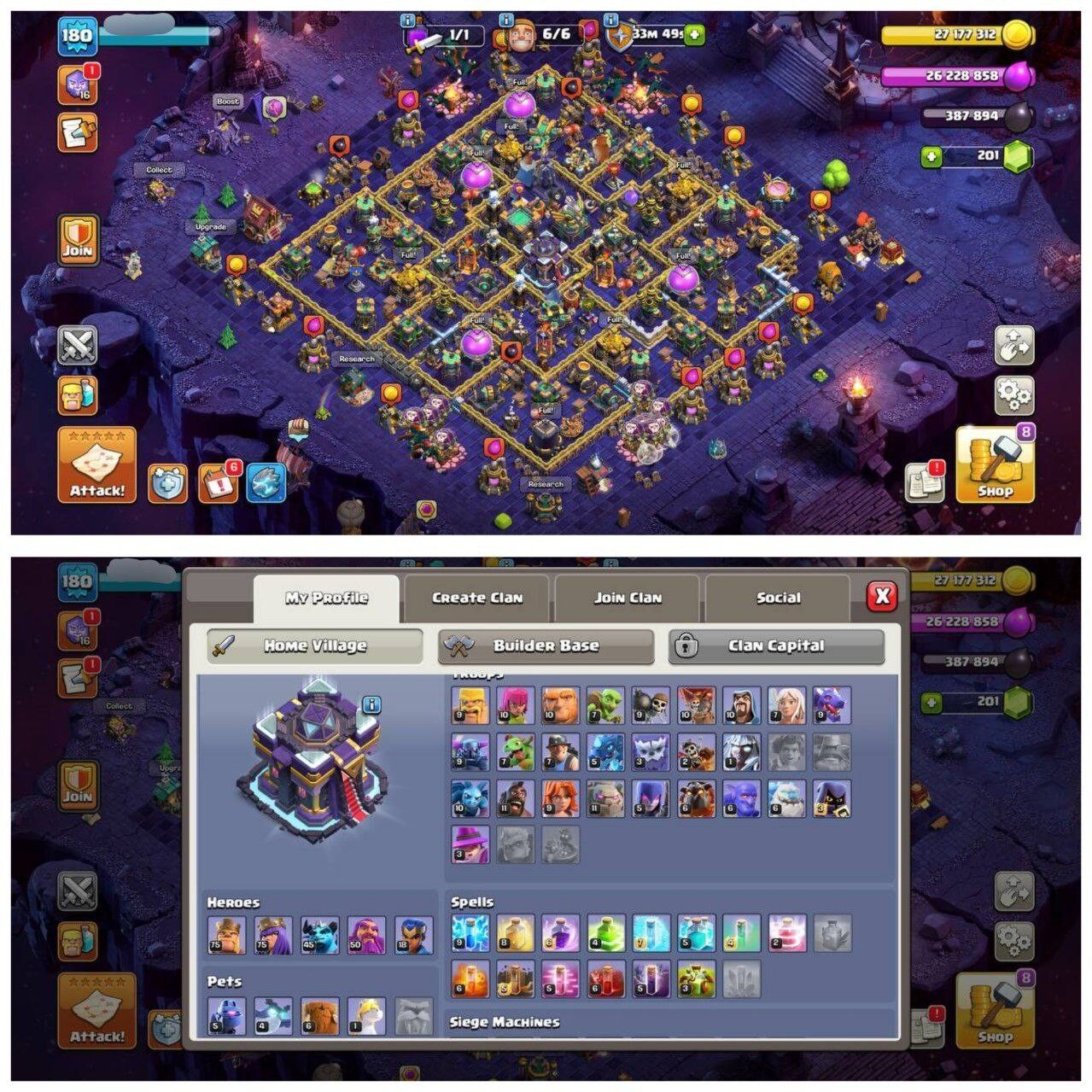 {75% DISCOUNT} TH15 HALF MAX ID⚡️3 EPIC EQUIPMENT⚡️XP-180⚡️HERO 75-75-45-50-18⚡️OP LAB⚡️🚚