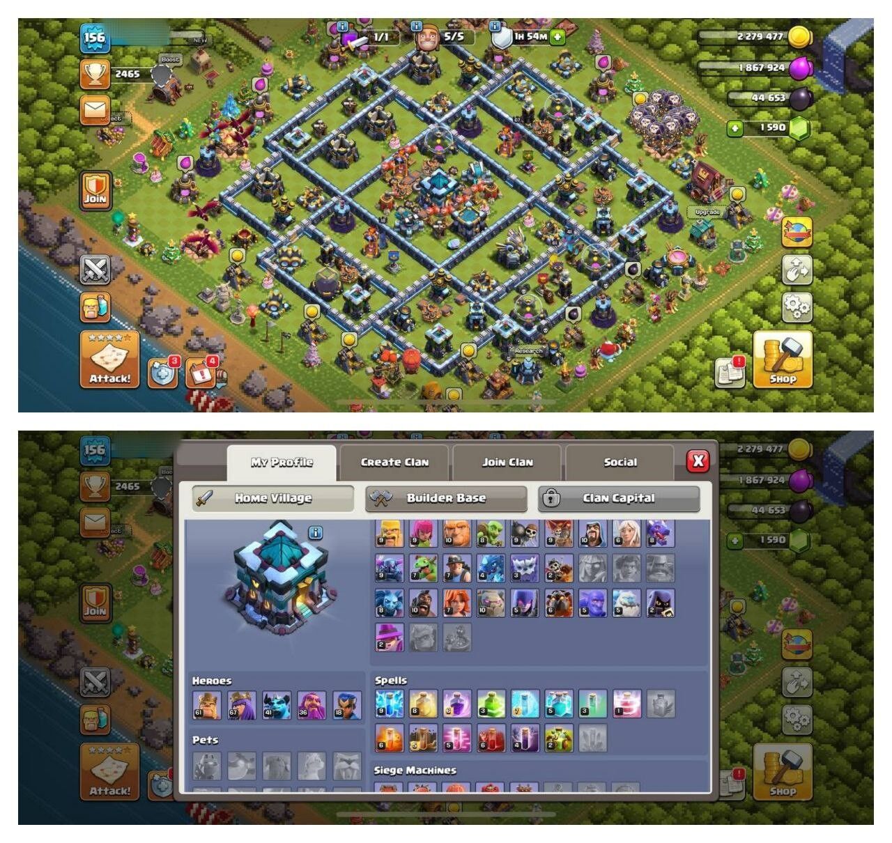 {STRONG ACCOUNT} TH13 SEMI MAX⚡️6 EPIC EQUIPMENT⚡️XP-156⚡️HERO 61-67-41-36-18⚡️ BLUE WALLS⚡️1000 GEMS NAME CHANGE⚡️MAGIC ITEMS⚡️OP LAB