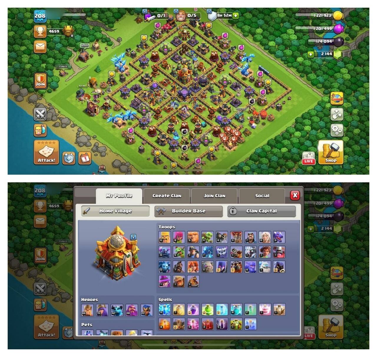 {70% DISCOUNT} TH16 SEMI MAX ⚡️5 EPIC EQUIPMENT⚡️XP-208⚡️HERO 66-70-42-38-22⚡️500 GEM NAME CHANGE⚡️MAGIC ITEMS⚡️OP LAB🚚