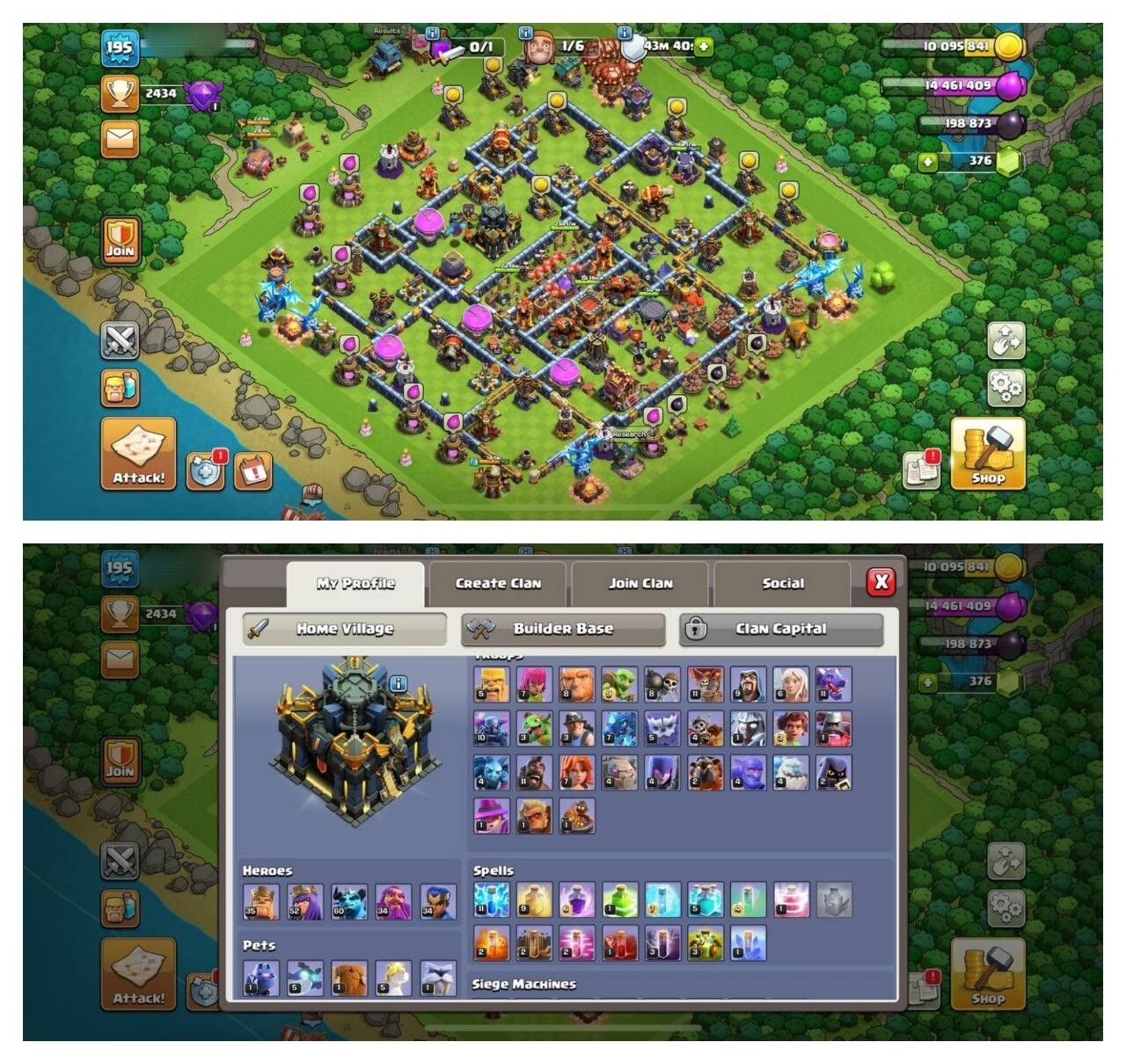 {STRONG ACCOUNT} TH17 SEMI MAX⚡️3 EPIC EQUIPMENT⚡️XP-195⚡️HERO 35-52-60-34-34⚡️DARK BLUE WALLS⚡️MAGIC ITEMS⚡️OP LAB