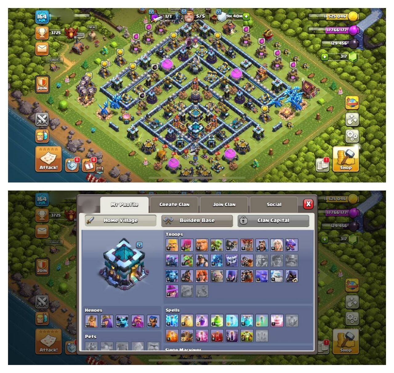 {70% DISCOUNT} TH13 SEMI MAX ⚡️4 EPIC EQUIPMENT⚡️XP-164⚡️HERO 68-68-42-47-15⚡️580 CWL MEDALS ⚡️MAGIC ITEMS⚡️OP LAB