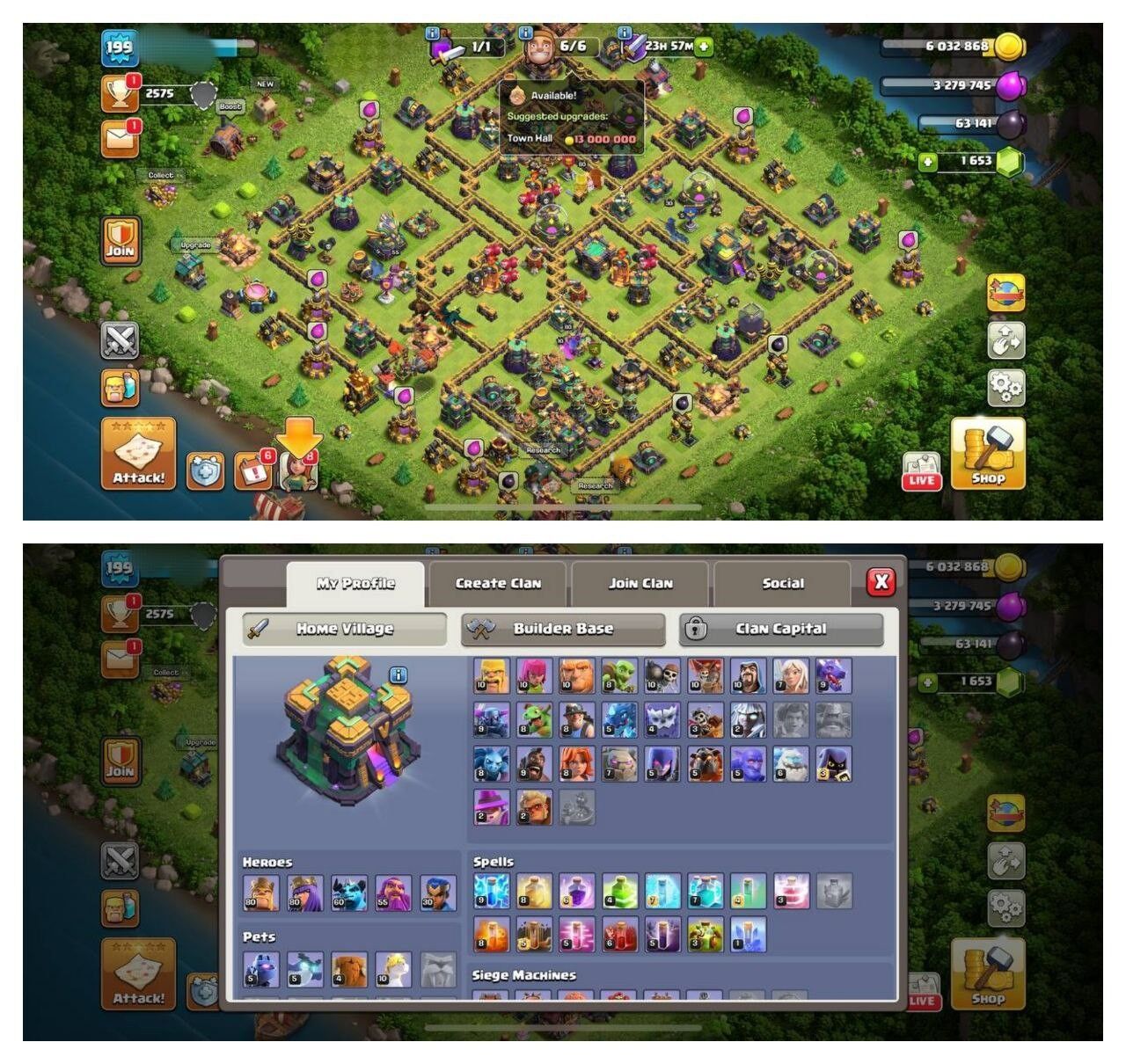 {CRAZY ACCOUNT} TH14 PURE MAX ⚡️3 EPIC EQUIPMENT⚡️XP-199⚡️HERO 80-80-60-55-30⚡️500 GEMS NAME CHANGE ⚡️MAX WALLS⚡️MAGIC ITEMS⚡️OP LAB🚚