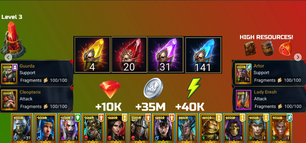 Shards 140 Ancient 30 Void 20 Primal 4 Sacred 13,000 Gems 45,000 Energy #Starter