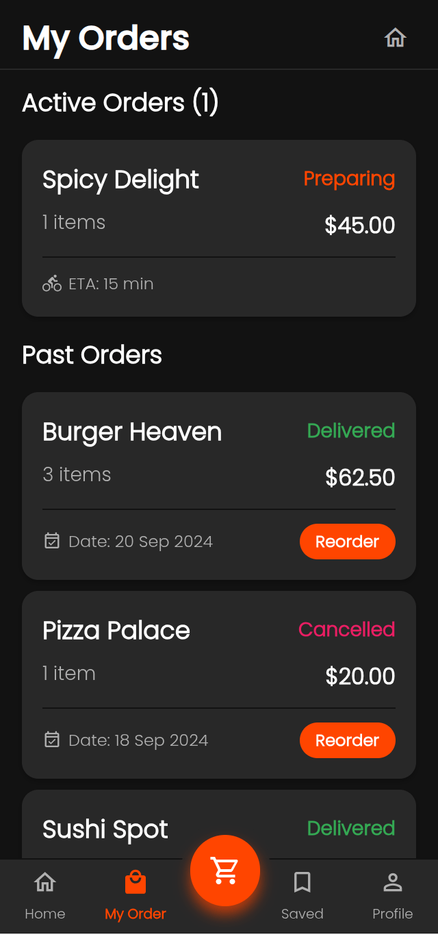 Order Screen UI