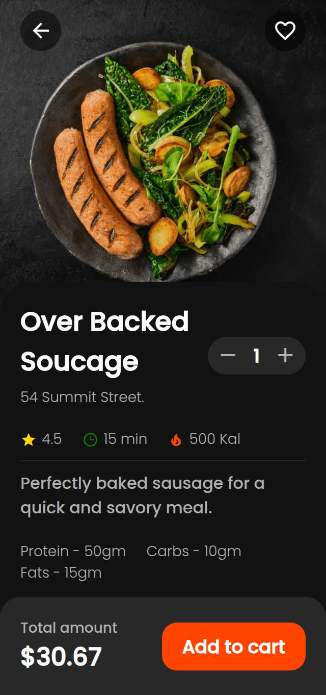 Food Details Screen with Cart