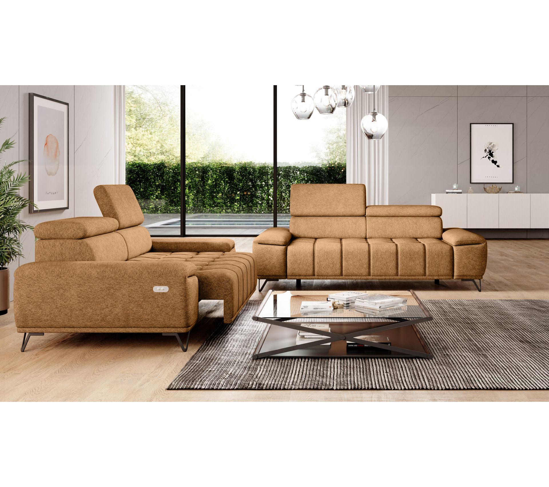 Canapé PALLADIO | 2 places relax | tissu Polaris ambre