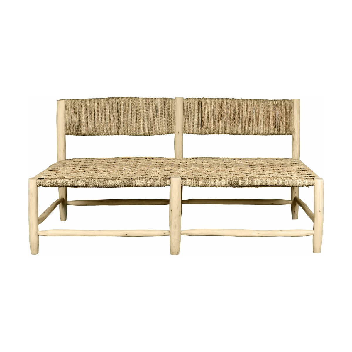 Double fauteuil en bois brut trèssé en feuille de palmier - Cosydar