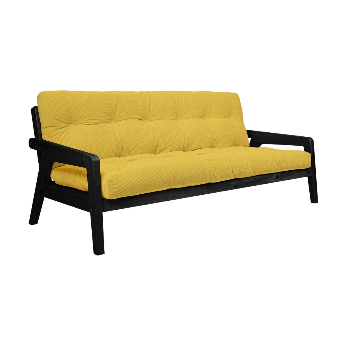 Canapé-lit en bois noir et velours à jaune Grab