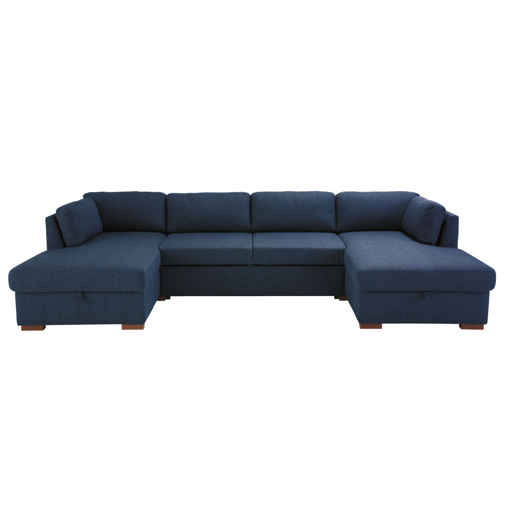 Canapé d'angle convertible 6 places bleu nuit