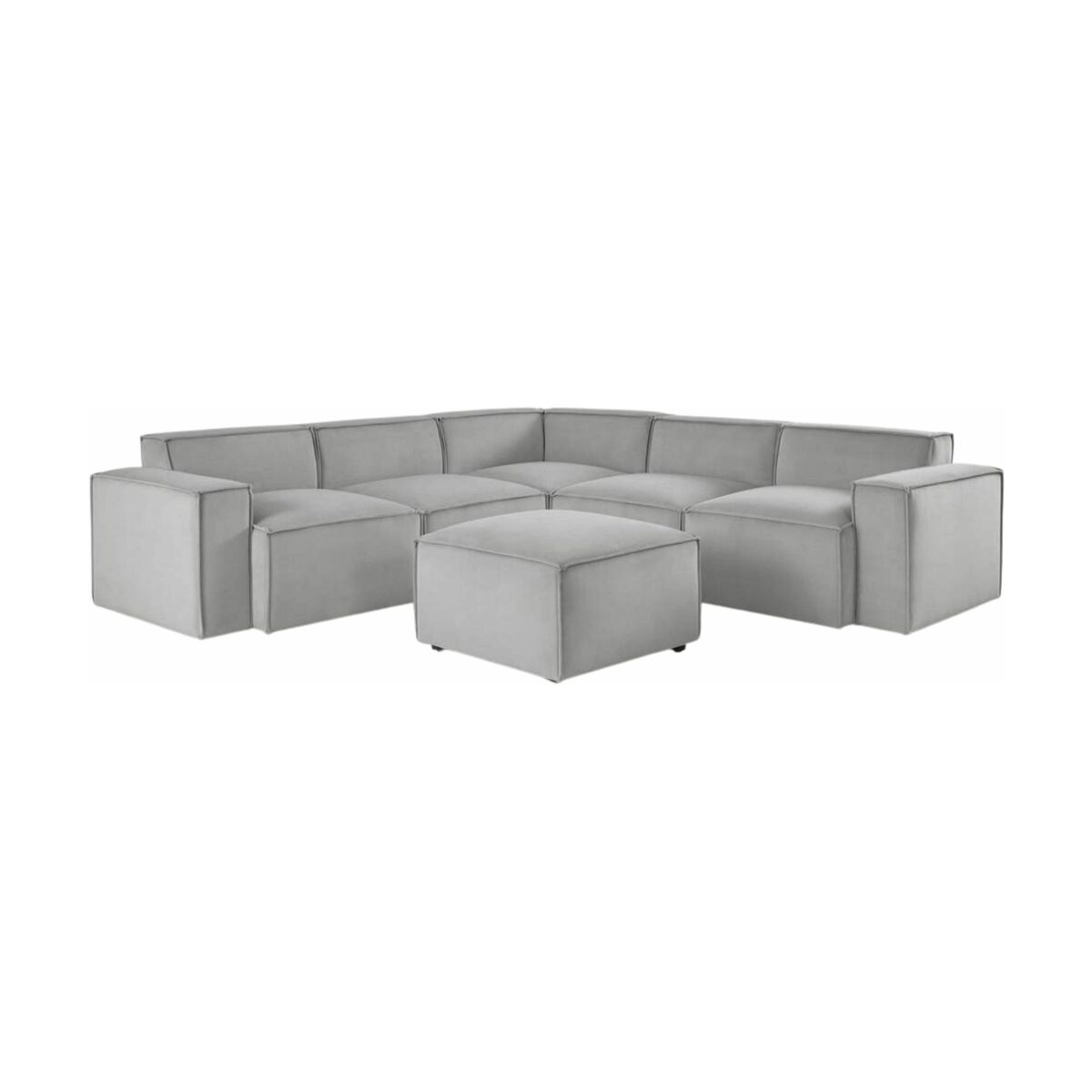 Canapé d'angle avec pouf méridienne en velours gris clair modèle 03