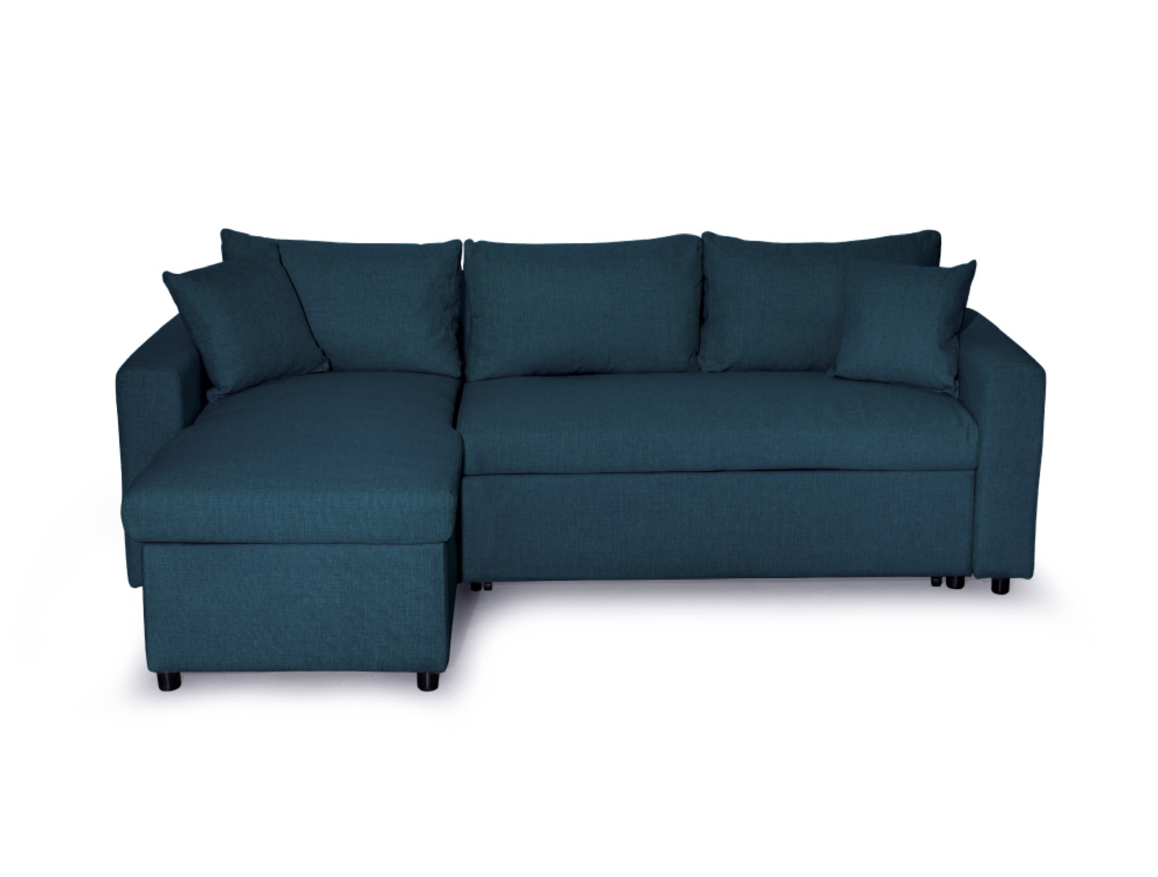 Canapé d'angle  réversible convertible avec coffre en tissu bleu canard
