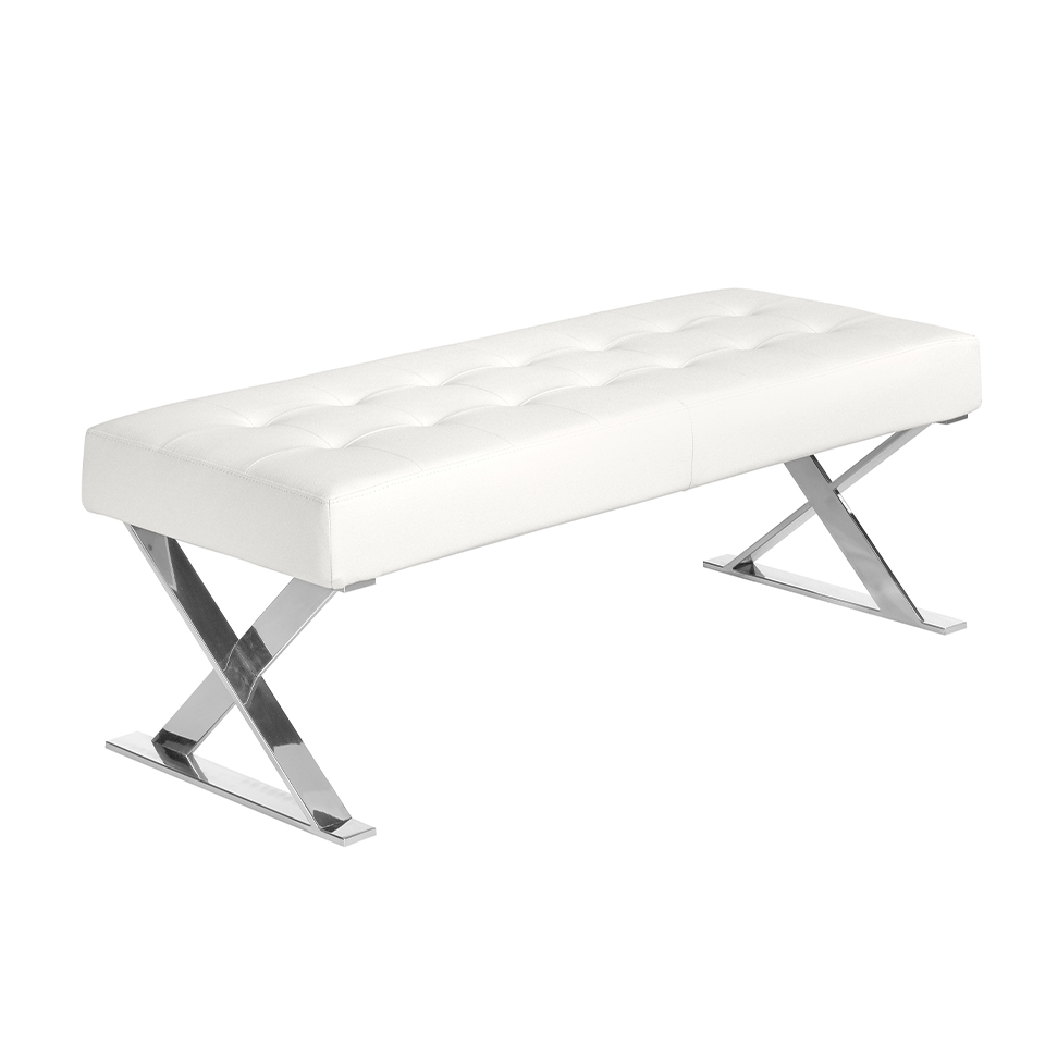 Banquette rembourrée simili cuir avec pieds en acier inoxydable