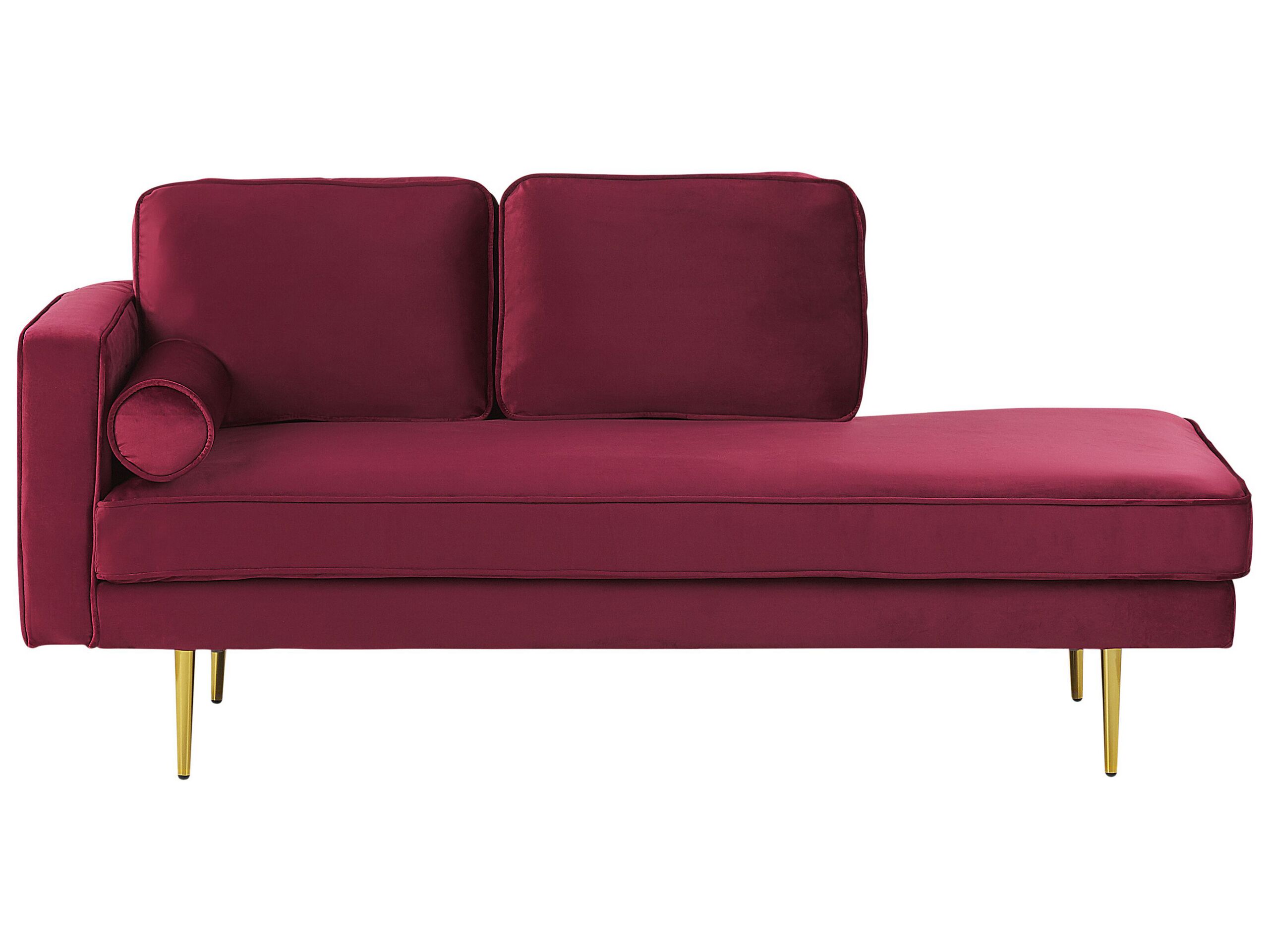 Chaise longue en velours rouge foncé côté gauche