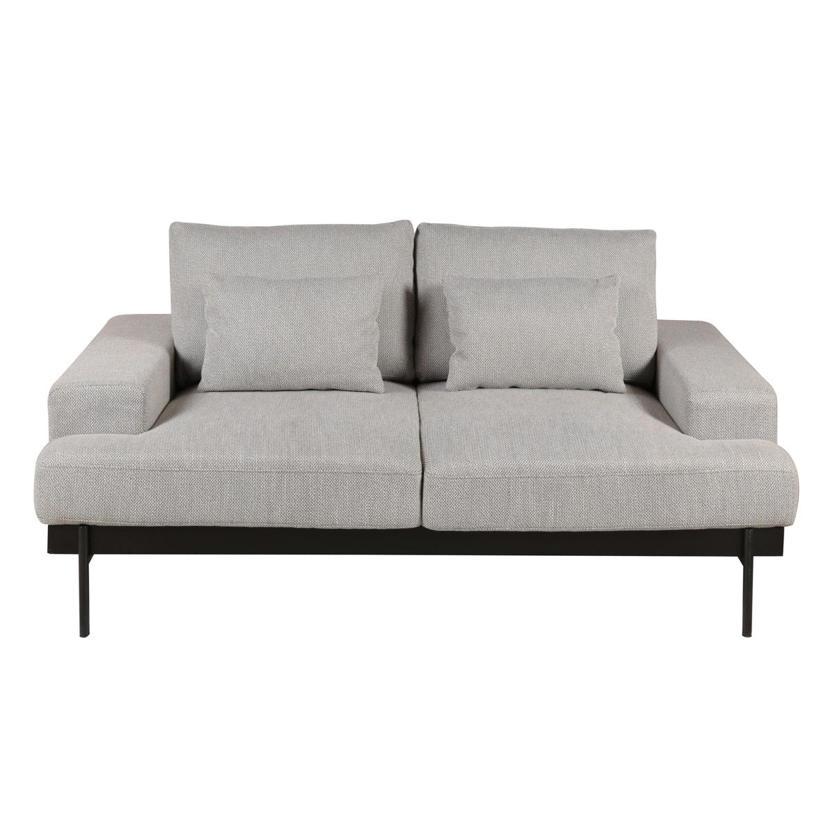 Canapé 2 places tissu gris et pieds métal noir mat