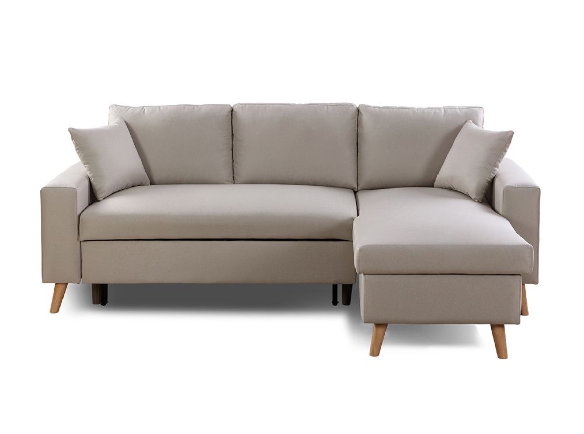 Canapé d'angle scandinave convertible avec coffre en tissu beige