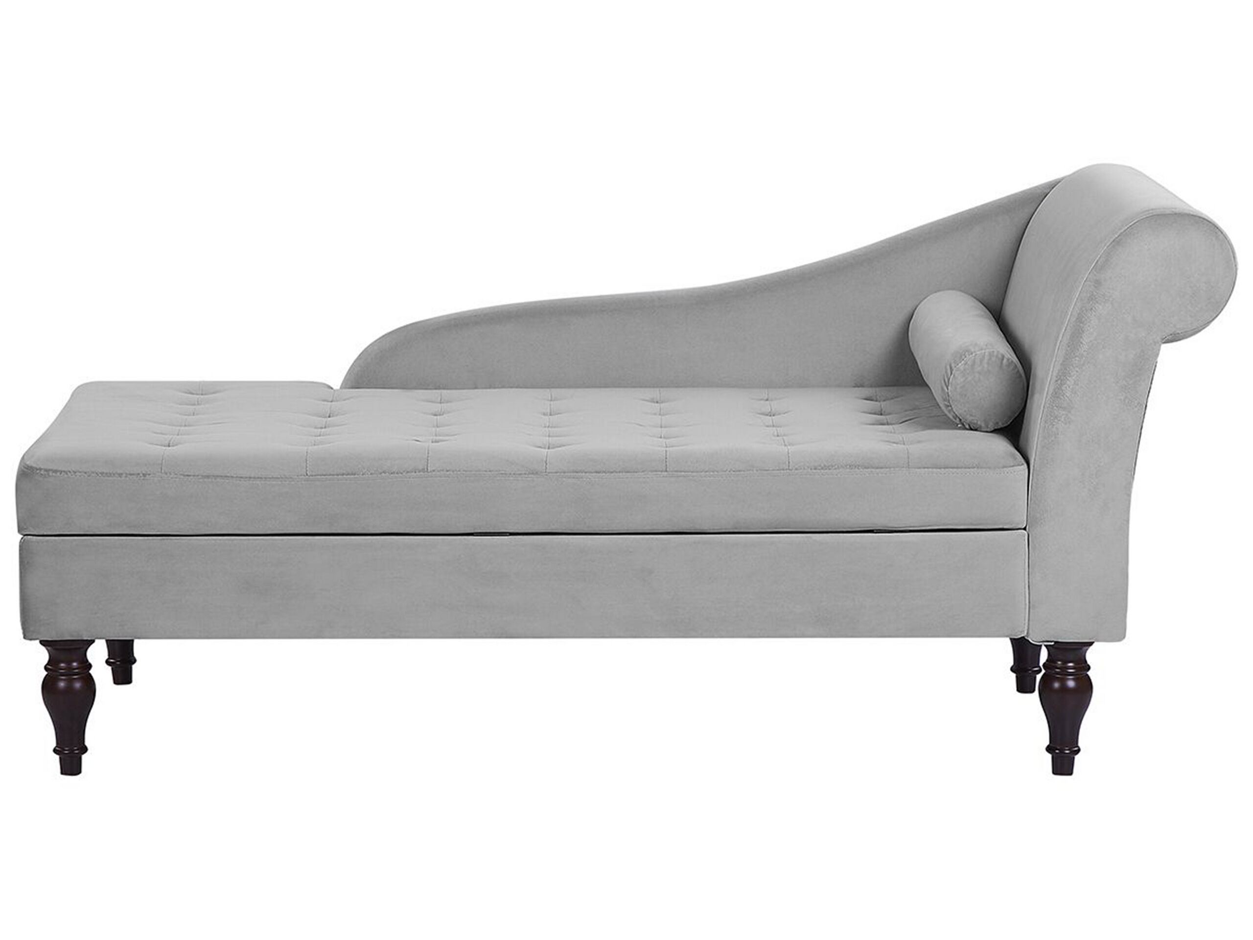 Chaise longue en velours gris clair avec rangement