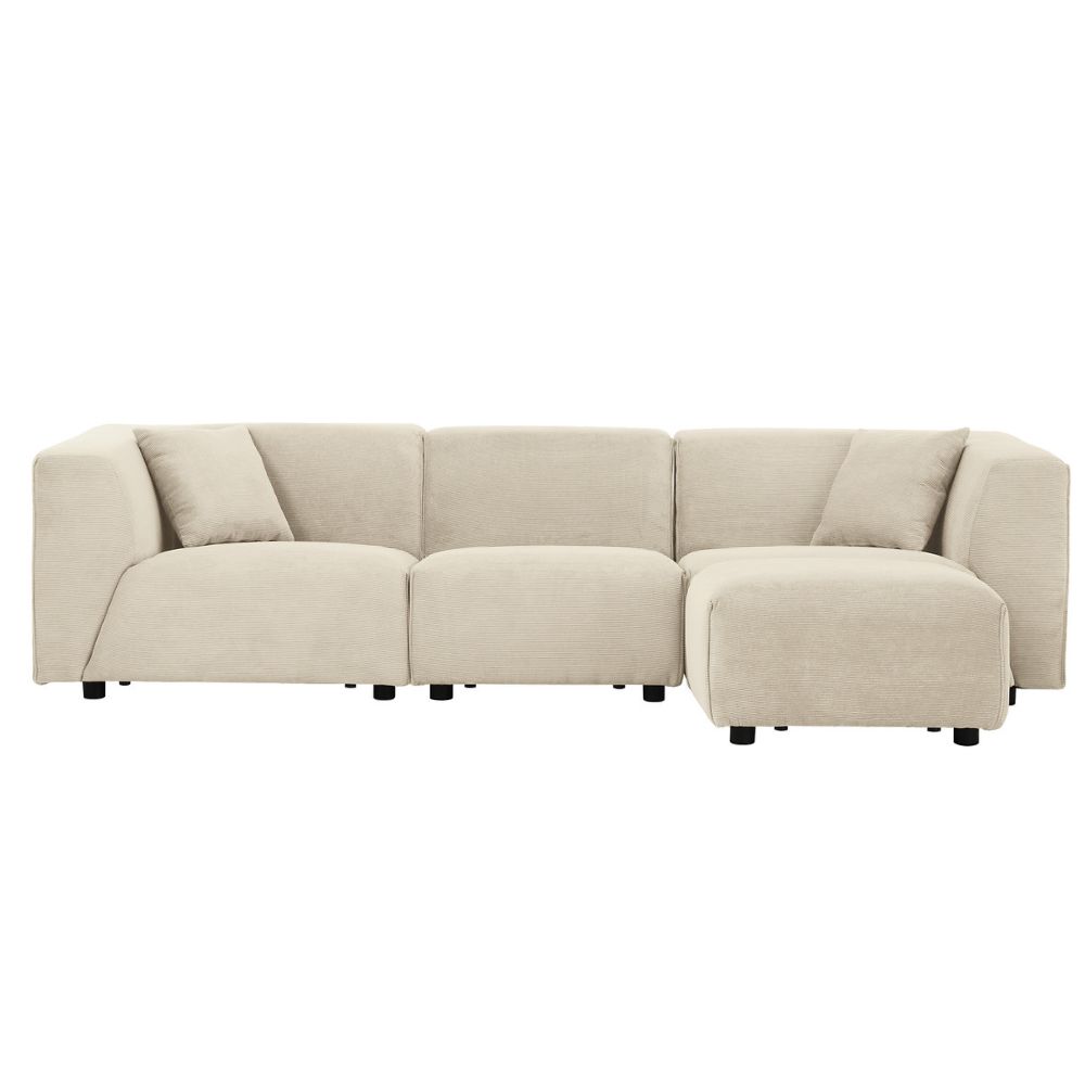 Canapé modulable 3 places + 1 pouf velours côtelé beige