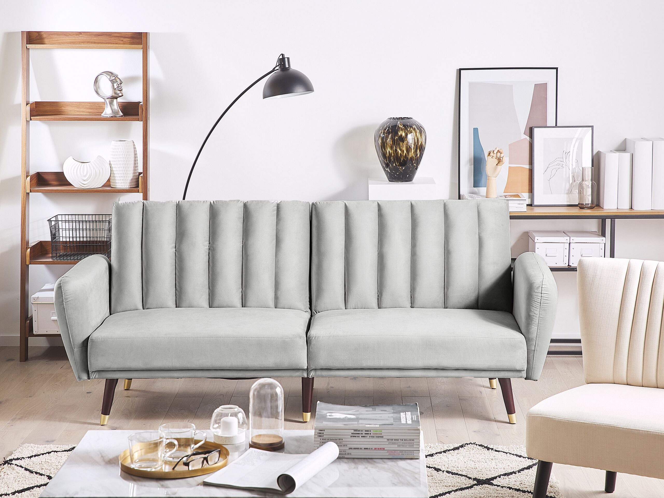 Vimmerby - Canapé convertible 3 places en velours gris clair