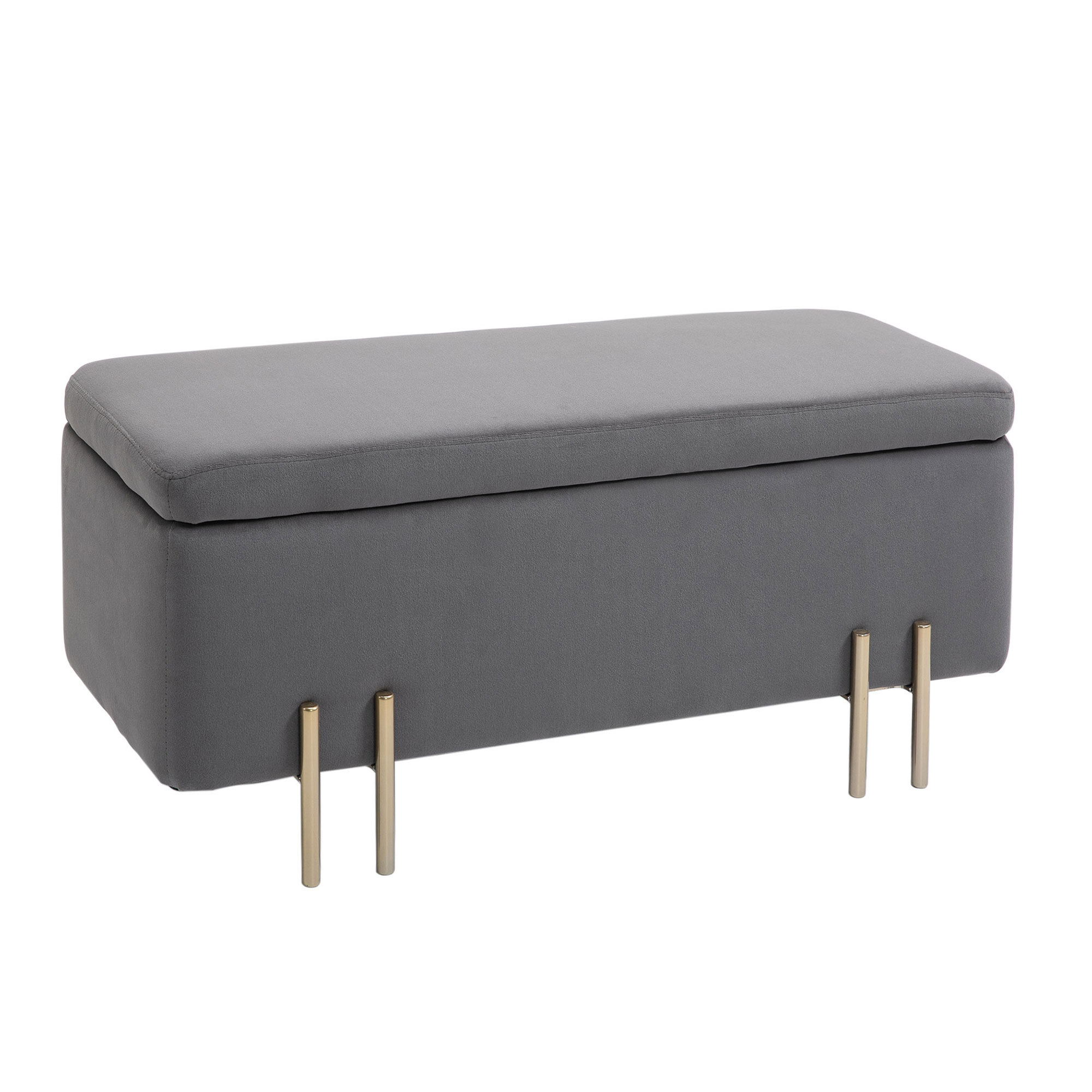 Banquette coffre de rangement velours gris foncé piètement métal doré