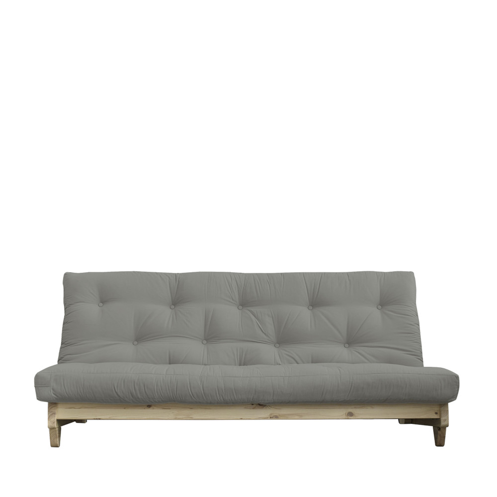 Canapé convertible en bois naturel et tissu gris 2 places