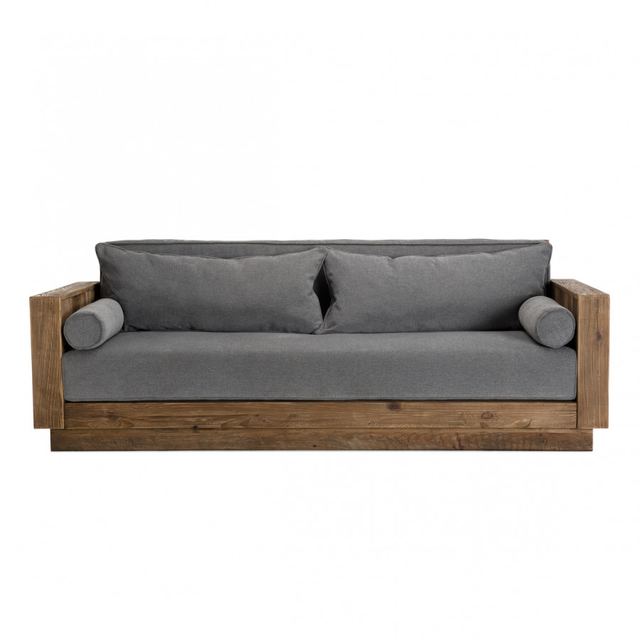 Canapé 3 places bois pin recyclé tissu gris