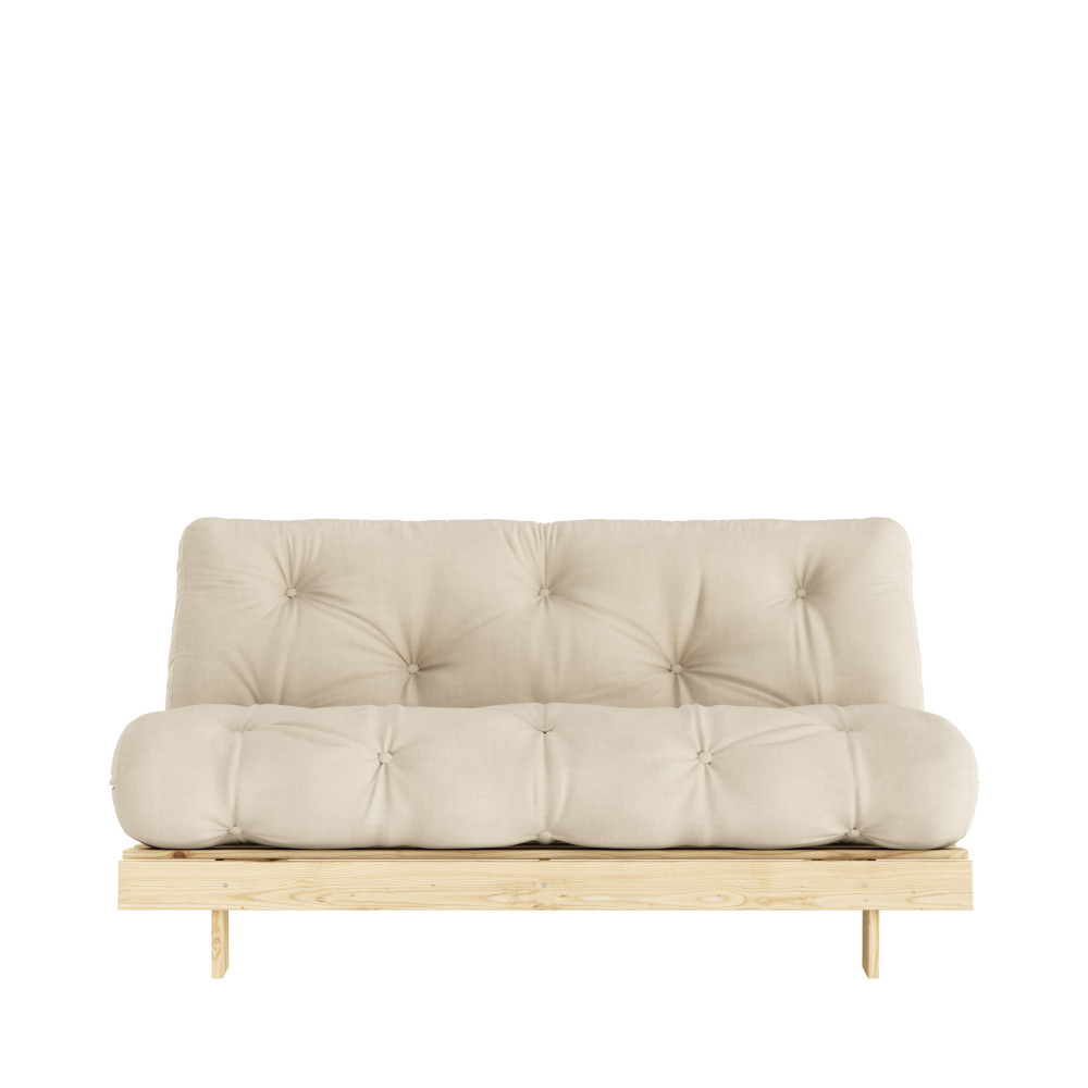 Canapé convertible 160x200cm en bois naturel et tissu beige 2 places