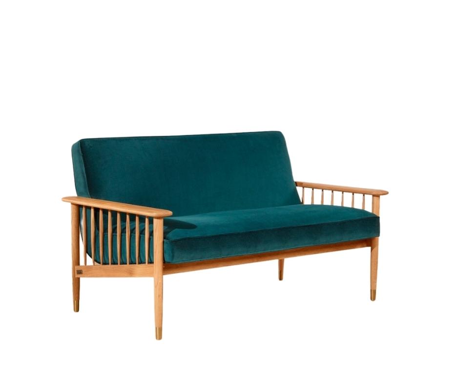 Banquette velours bleu paon 2 places