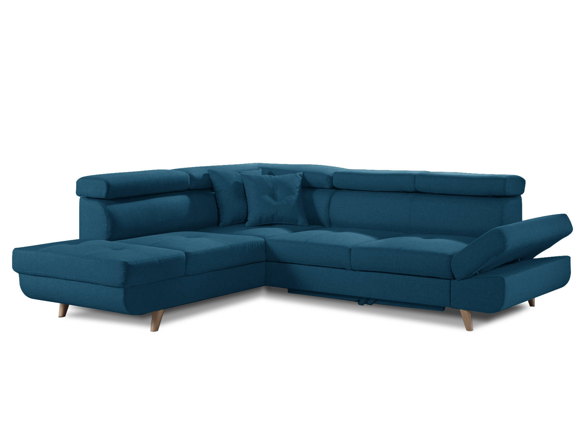 Canapé d'angle gauche convertible 5 places Tissu Bleu canard
