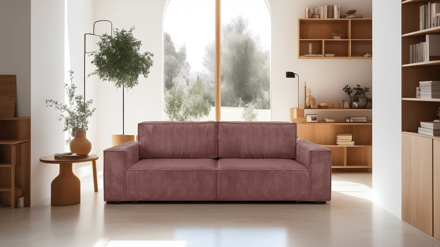 Harper - Canapé convertible  velours côtelé vieux rose
