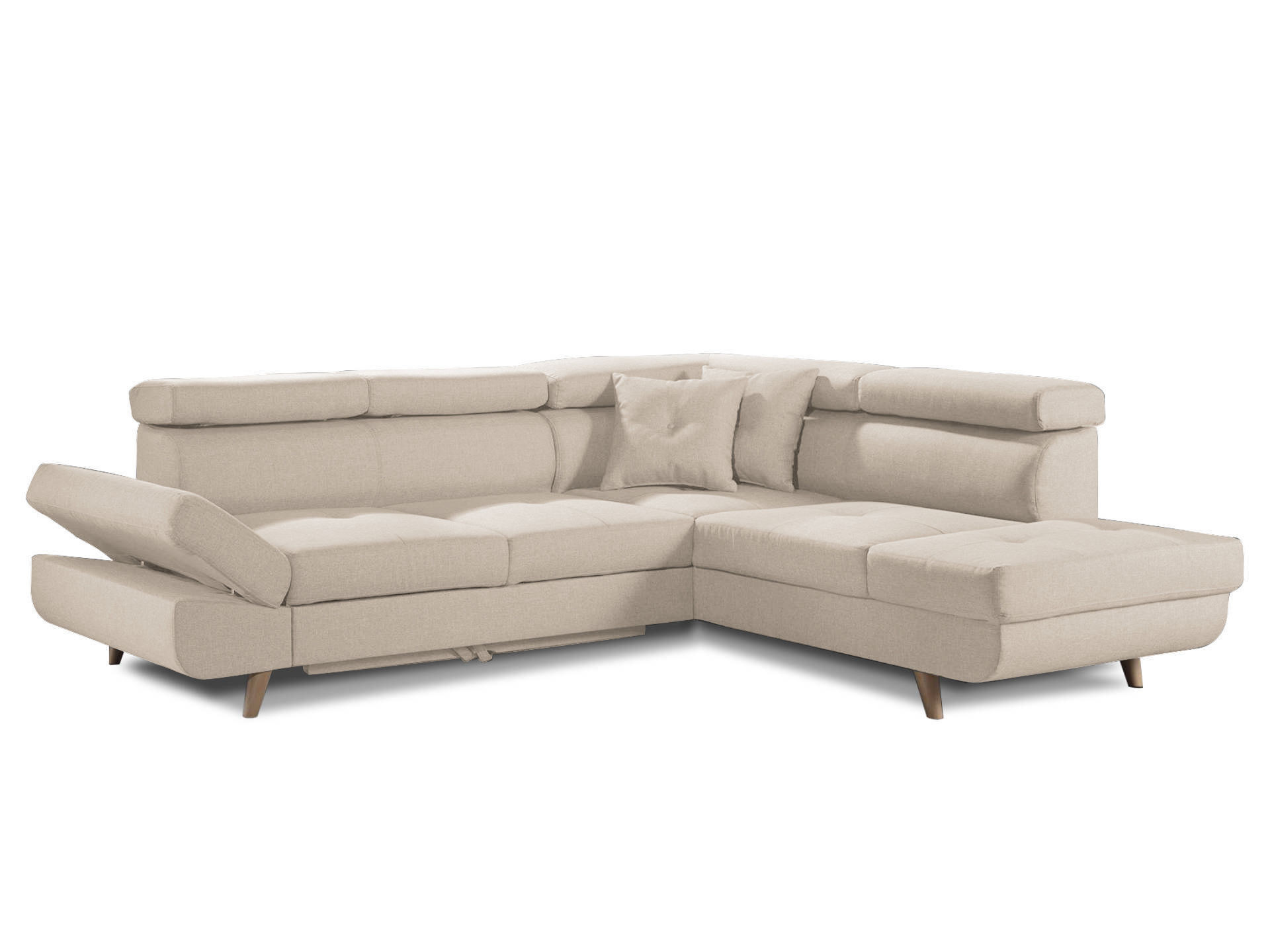 Canapé d'angle droit convertible 5 places Tissu Beige