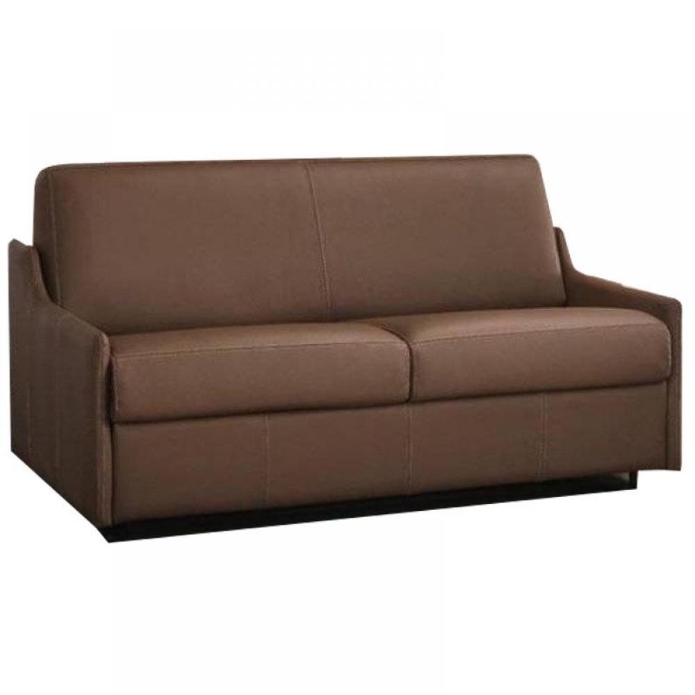 Canapé Convertible express LUNA 160*197cm cuir vachette taupe matelas 16 cm