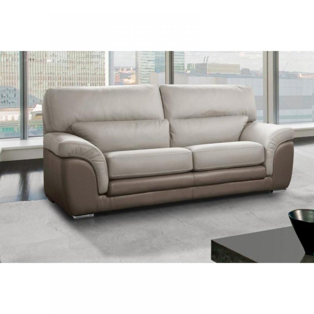 CLOé Canapé cuir vachette 3 places. Bicolore taupe et beige.