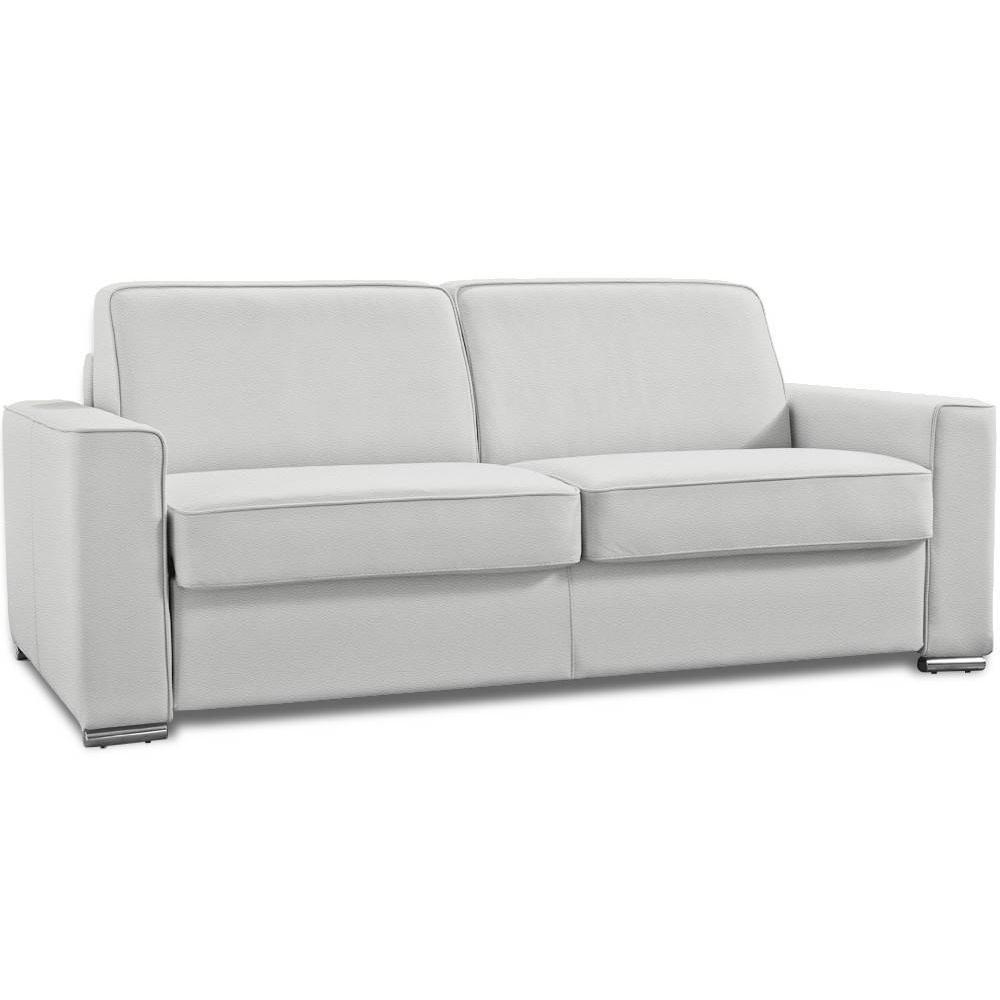 Canapé convertible 3-4 places EXCELLENCE 160 cm matelas MEMORY 18 cm inclus cuir vachette blanc cassé
