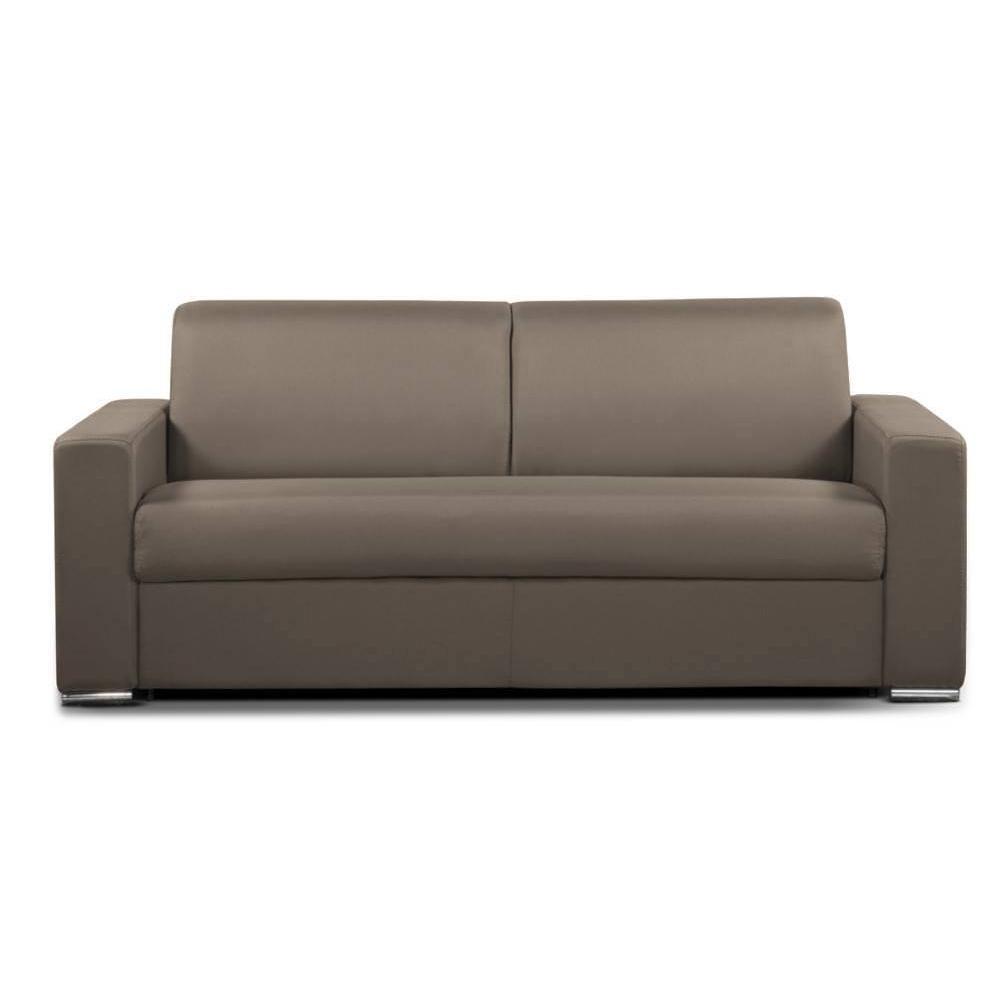 Canapé convertible 3-4 places SELECT matelas 16cm sommier lattes 160cm RENATONISI cuir vachette taupe clair