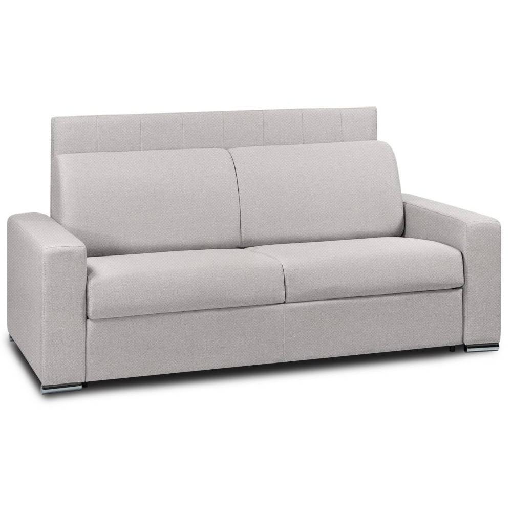 DAUVILLE - Canapé convertible EXPRESS LATTES 160cm matelas 16 cm tête de lit intégrée velours gris silver