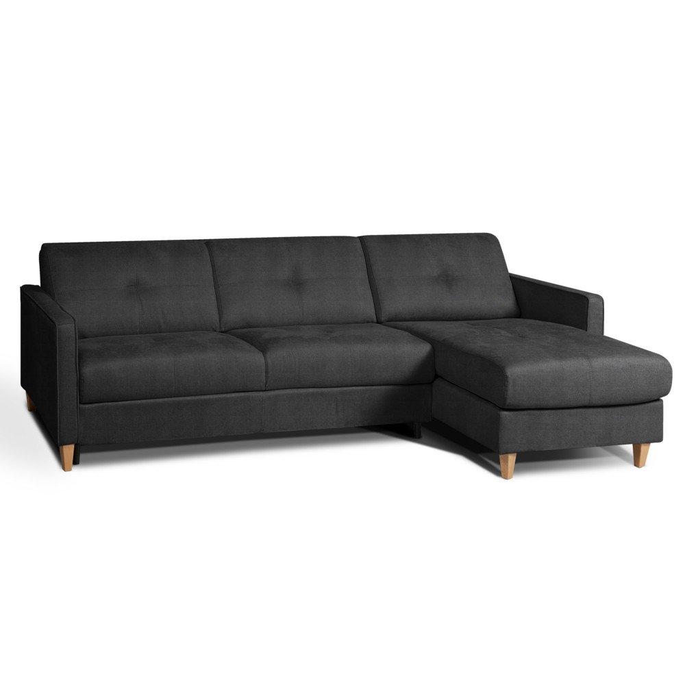 Canapé d'angle SCANDINAVE 160 cm convertible EXPRESS couchage quotidien 16 cm Microfibre gris graphite